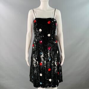 EMPORIO ARMANI Size 4 Black Multi Color Polyester Sequined Polka Dot Dress